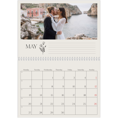 A4 Double Photo Calendar — Initials in bloom [May]