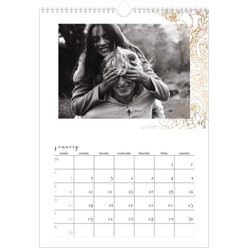 A3 Photo Calendar — Gold flower line drawings