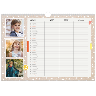 Family Planners A3 Landscape — Rustic Planner - Family of 3 [March]