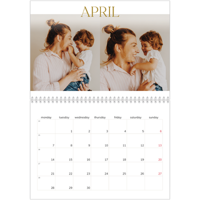 A4 Double Photo Calendar — Big gold text [April]
