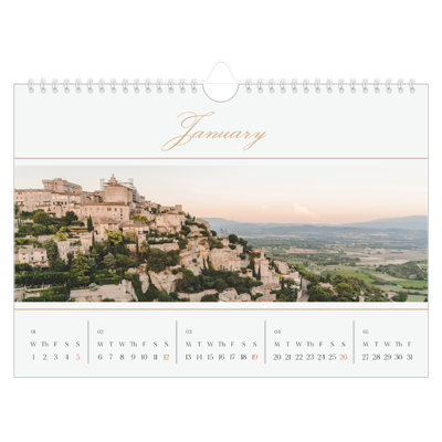 A4 Landscape Photo Calendar — Gold script banner [January]