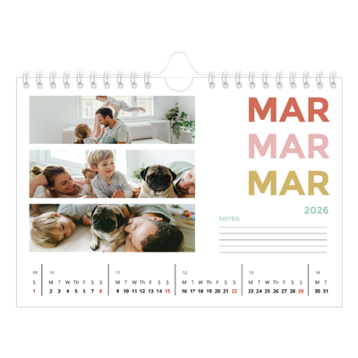 A5 Landscape Photo Calendar — Colourful type [March]