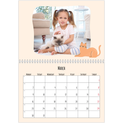 A4 Double Photo Calendar — Cat paws and doodles [March]