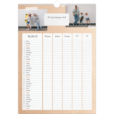 A3 Family Planner — Crafted Planner - Family of 5 [March]