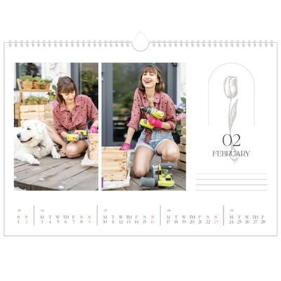 A3 Photo Calendar — Simple botanical [February]