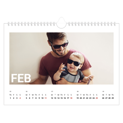 A4 Landscape Photo Calendar — Big month [February]