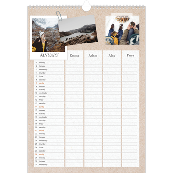A3 Photo Calendar — Crafted Planner - Family of 4