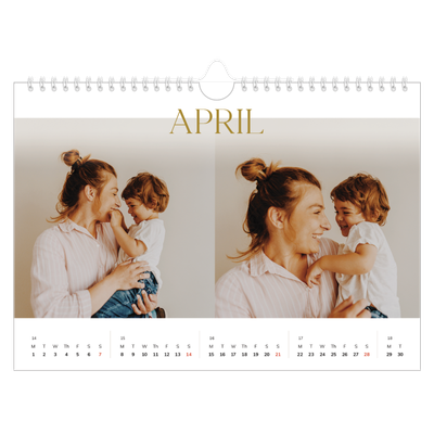 A4 Landscape Photo Calendar — Big gold text [April]