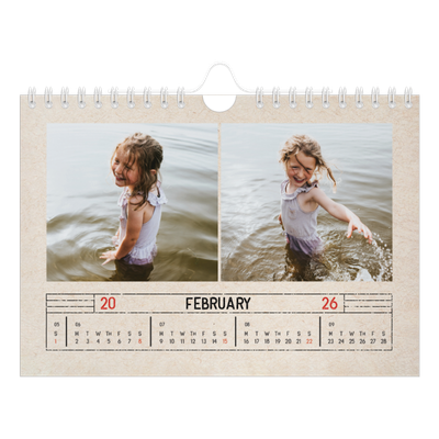 A5 Landscape Photo Calendar — Craft stamp effect [February]
