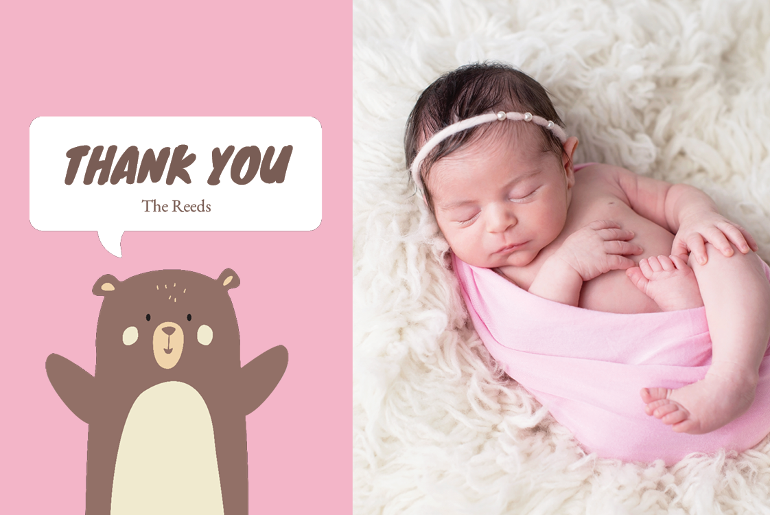 Thank you cards — Baby bear - pink