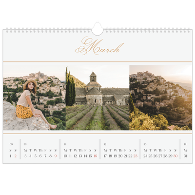 A3 Photo Calendar — Gold script banner [March]
