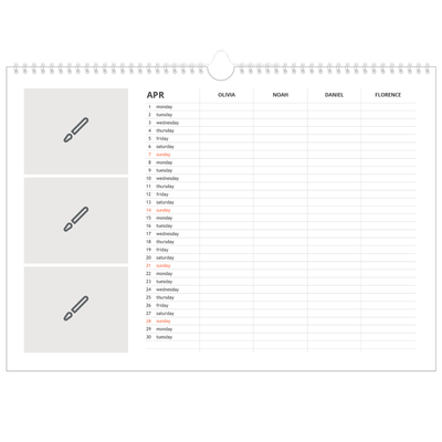 Family Planners A3 Landscape — Design your own product - Family of 4 [April]