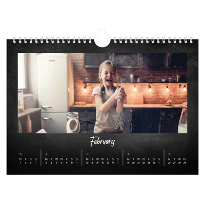 A4 Landscape Photo Calendar — Chalkboard style [February]