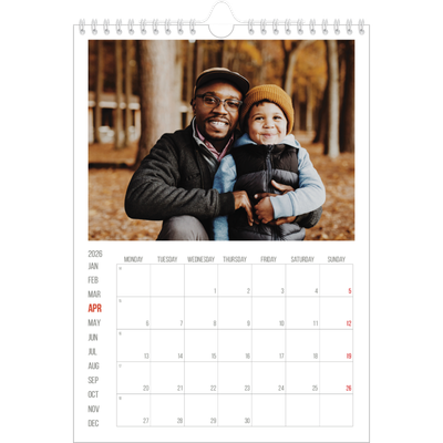 A4 Photo Calendar — Red highlights [April]