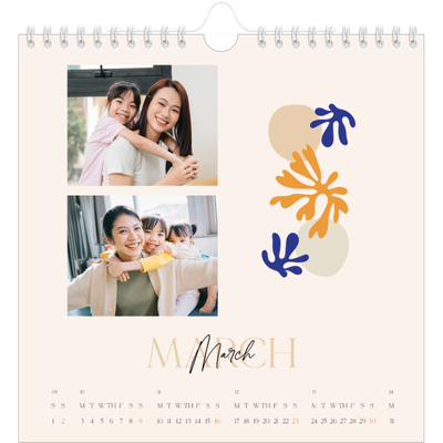 Square calendars  — Minimalist coral [March]