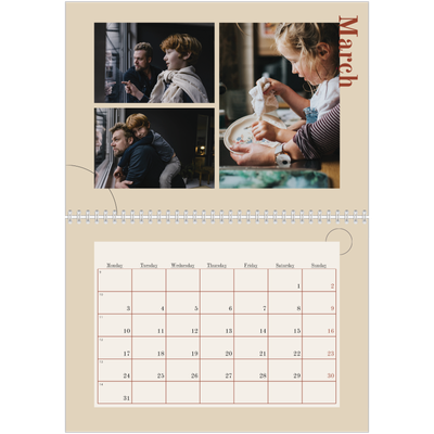 A4 Double Photo Calendar — Asymmetrical text [March]