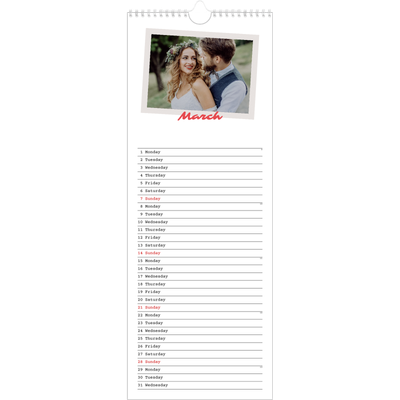 Slim Calendar  — Signed in crimson [March]