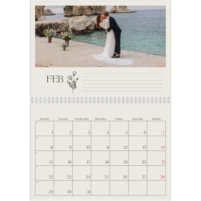 A4 Double Photo Calendar — Initials in bloom [February]