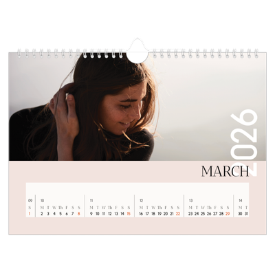 A4 Landscape Photo Calendar — Overlapping text [March]