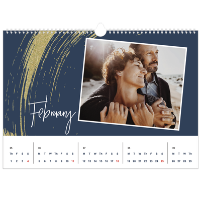 A3 Photo Calendar — Gold brush backgrounds [February]