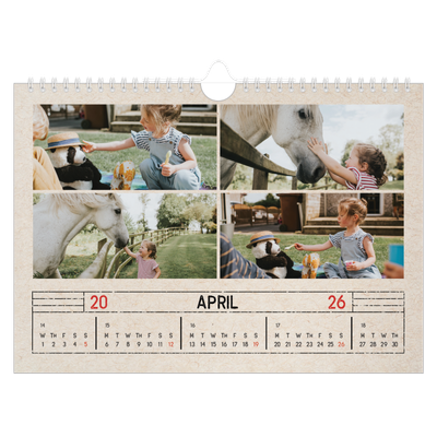 A4 Landscape Photo Calendar — Craft stamp effect [April]