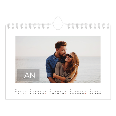 A5 Landscape Photo Calendar — Date box overlay [January]