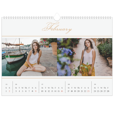 A3 Photo Calendar — Gold script banner [February]