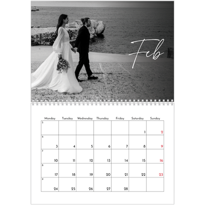 A4 Double Photo Calendar — Elegant script [February]