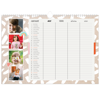 A3 Landscape Photo Calendar — Rustic Planner - Family of 4