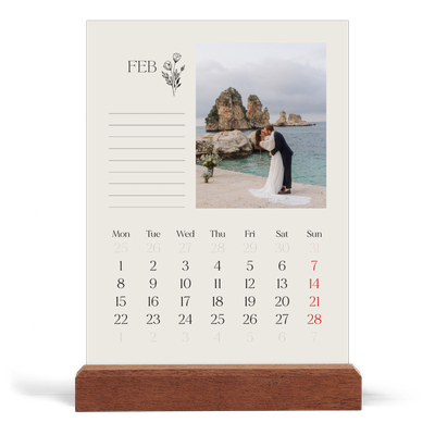 Easel Desk Calendar Portrait  — Initials in bloom [February]