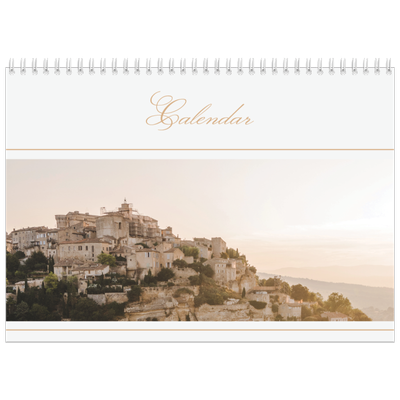 A4 Double Photo Calendar — Gold script banner [cover]