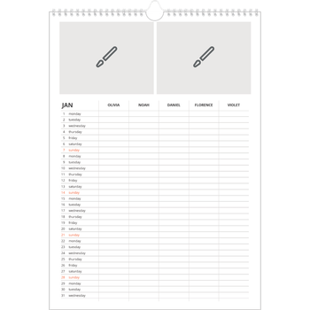 A3 Photo Calendar — Design your own product - Family of 5