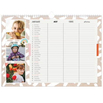 A3 Landscape Photo Calendar — Rustic Planner - Family of 3