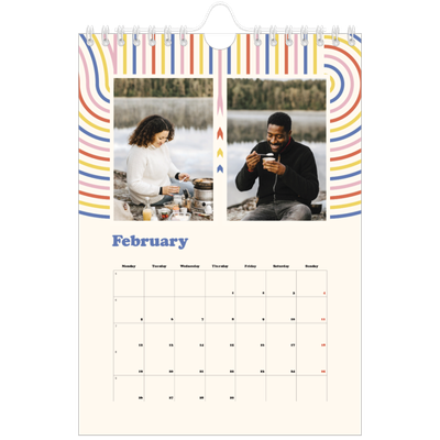 A5 Photo Calendar — Retro stripes [February]