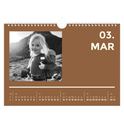 A4 Landscape Photo Calendar — Contemporary bold [March]