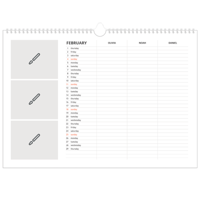 Family Planners A3 Landscape — Design your own product - Family of 3 [February]