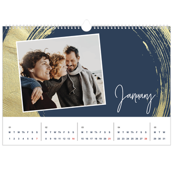 A3 Landscape Photo Calendar — Gold brush backgrounds