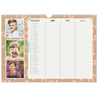 Family Planners A3 Landscape — Rustic Planner - Family of 3 [February]