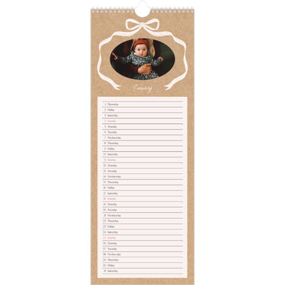 Slim Calendar  — Kraft and bow [January]