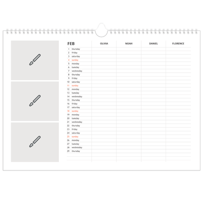 Family Planners A3 Landscape — Design your own product - Family of 4 [February]