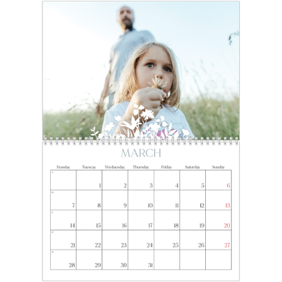 A4 Double Photo Calendar — Flower motif [March]