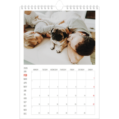 A4 Photo Calendar — Red highlights [February]