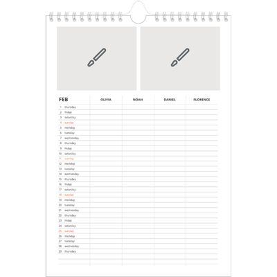 A4 Family Planner — Design your own product - Family of 4 [February]