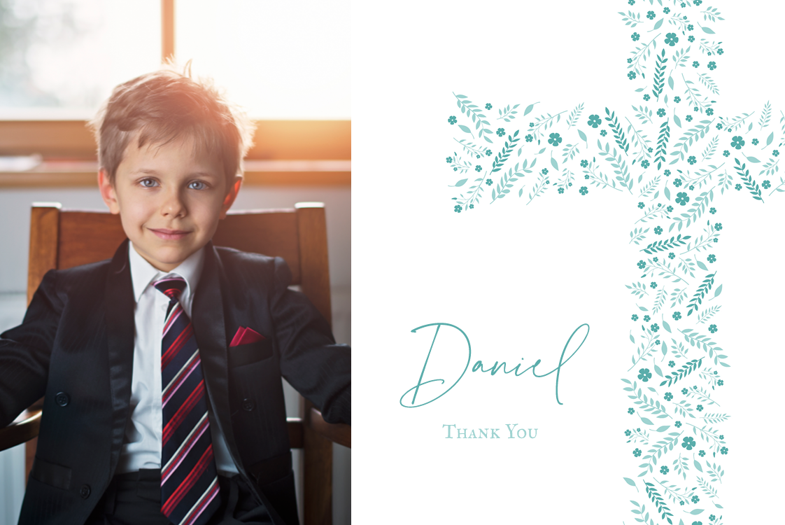 Thank you cards — Floral cross teal