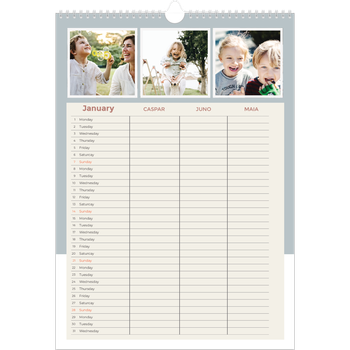 A3 Photo Calendar — Earthy frames Planner - Family of 3