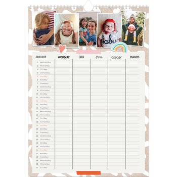 A3 Photo Calendar — Rustic Planner - Family of 5