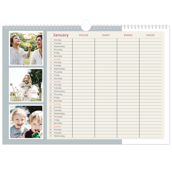 A3 Landscape Photo Calendar — Earthy frames Planner - Family of 4