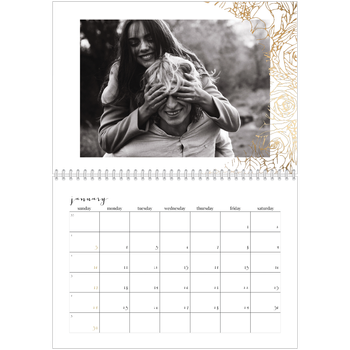 A4 Double Photo Calendar — Gold flower line drawings