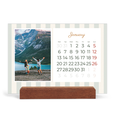 Easel Desk Calendar Landscape  — Script and stripes [January]