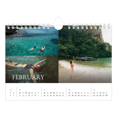 A5 Landscape Photo Calendar — Simple serif [February]